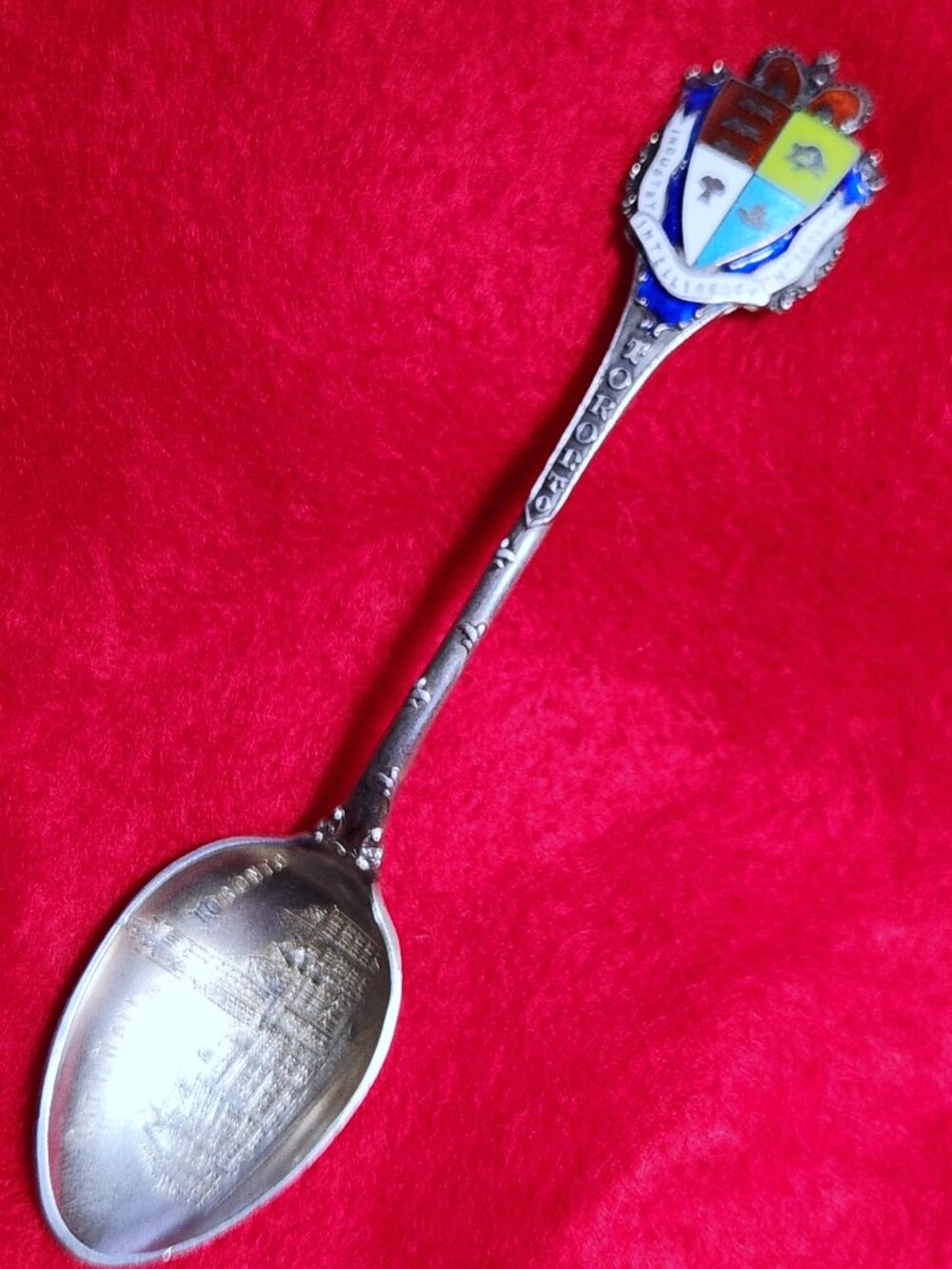 Toronto City Hall Sterling Spoon Enameled Coat of Arms Antique Scheuer Silver